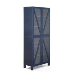 Cabinets & Sideboards-Kirkland's Home Tall Navy Triangle 4-Door Wood Cabinet Blue