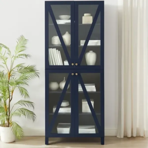 Cabinets & Sideboards-Kirkland's Home Tall Navy Triangle 4-Door Wood Cabinet Blue