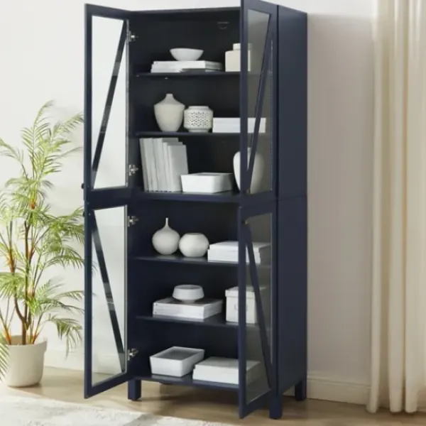 Cabinets & Sideboards-Kirkland's Home Tall Navy Triangle 4-Door Wood Cabinet Blue