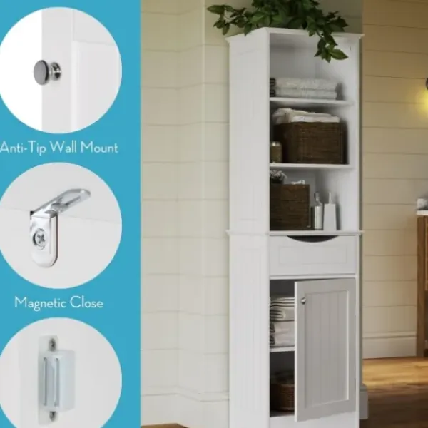 Cabinets & Sideboards-Kirkland's Home Tall Open Shelves Cabinet White