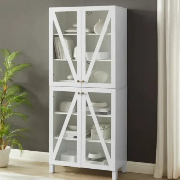 Cabinets & Sideboards-Kirkland's Home Tall Triangle 4-Door Wood Cabinet White