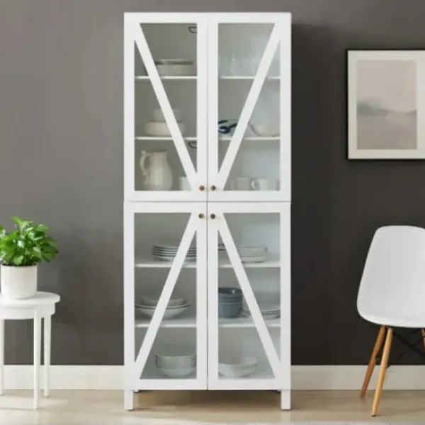 Cabinets & Sideboards-Kirkland's Home Tall Triangle 4-Door Wood Cabinet White