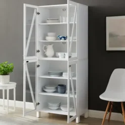 Cabinets & Sideboards-Kirkland's Home Tall Triangle 4-Door Wood Cabinet White