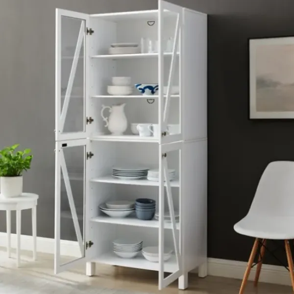 Cabinets & Sideboards-Kirkland's Home Tall Triangle 4-Door Wood Cabinet White