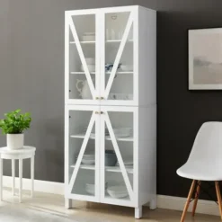 Cabinets & Sideboards-Kirkland's Home Tall Triangle 4-Door Wood Cabinet White