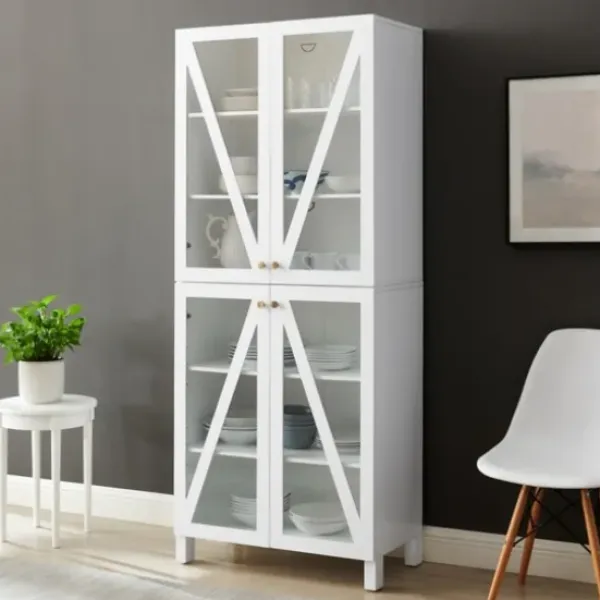 Cabinets & Sideboards-Kirkland's Home Tall Triangle 4-Door Wood Cabinet White