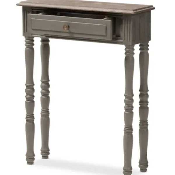 Console Tables-Kirkland's Home Tan And Gray Ornate Ball Turned Console Table