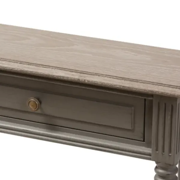 Console Tables-Kirkland's Home Tan And Gray Ornate Ball Turned Console Table