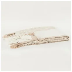 Blankets & Throws-Kirkland's Home Tan And Ivory Striped Woven Cotton Throw Tan/Ivory