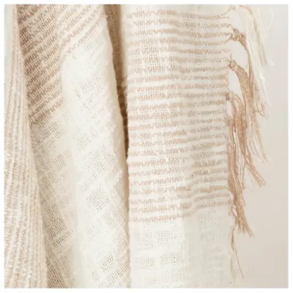 Blankets & Throws-Kirkland's Home Tan And Ivory Striped Woven Cotton Throw Tan/Ivory