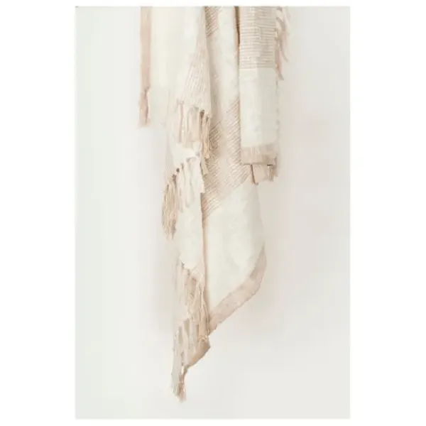 Blankets & Throws-Kirkland's Home Tan And Ivory Striped Woven Cotton Throw Tan/Ivory