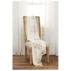 Blankets & Throws-Kirkland's Home Tan And Ivory Striped Woven Cotton Throw Tan/Ivory