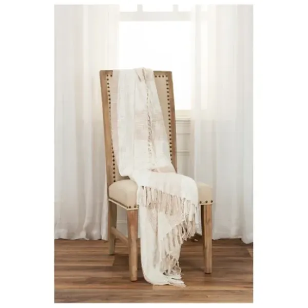 Blankets & Throws-Kirkland's Home Tan And Ivory Striped Woven Cotton Throw Tan/Ivory