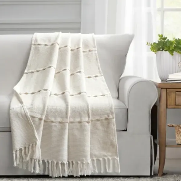 Blankets & Throws-Kirkland's Home Tan And White Herringbone Stripe Throw Tan/White