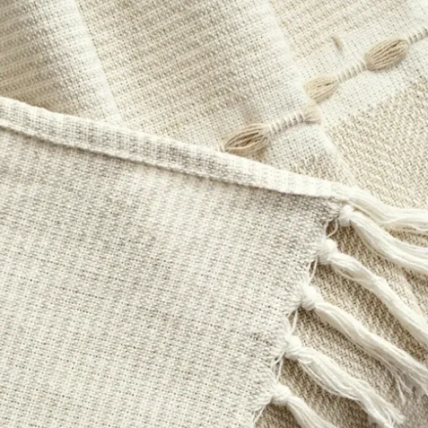 Blankets & Throws-Kirkland's Home Tan And White Herringbone Stripe Throw Tan/White