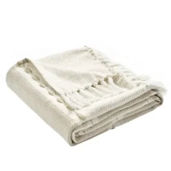 Blankets & Throws-Kirkland's Home Tan And White Herringbone Stripe Throw Tan/White