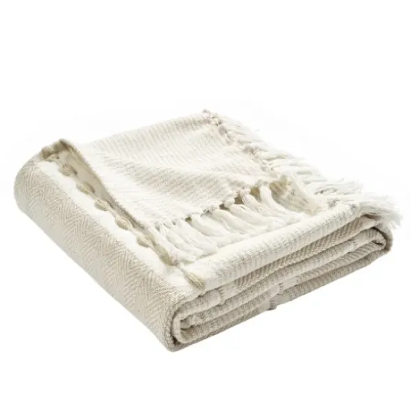 Blankets & Throws-Kirkland's Home Tan And White Herringbone Stripe Throw Tan/White