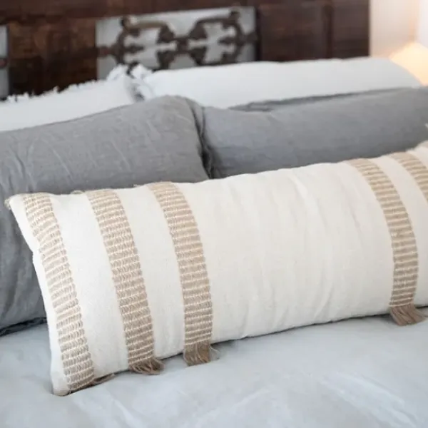 Pillows-Kirkland's Home Tan And White Outer Striped Lumbar Pillow Tan/White