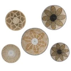 Wall Plaques-Kirkland's Home Tan Bohemian Seagrass 5-Pc. Wall Plaque Set Tan/White/Black