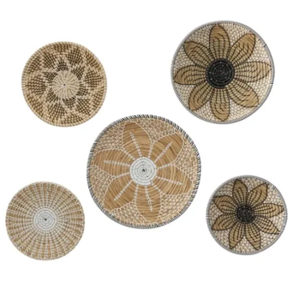 Wall Plaques-Kirkland's Home Tan Bohemian Seagrass 5-Pc. Wall Plaque Set Tan/White/Black