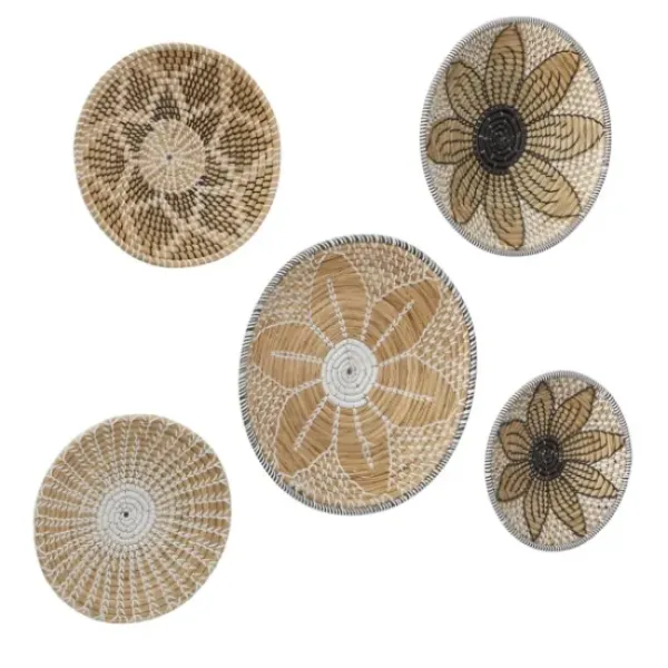 Wall Plaques-Kirkland's Home Tan Bohemian Seagrass 5-Pc. Wall Plaque Set Tan/White/Black