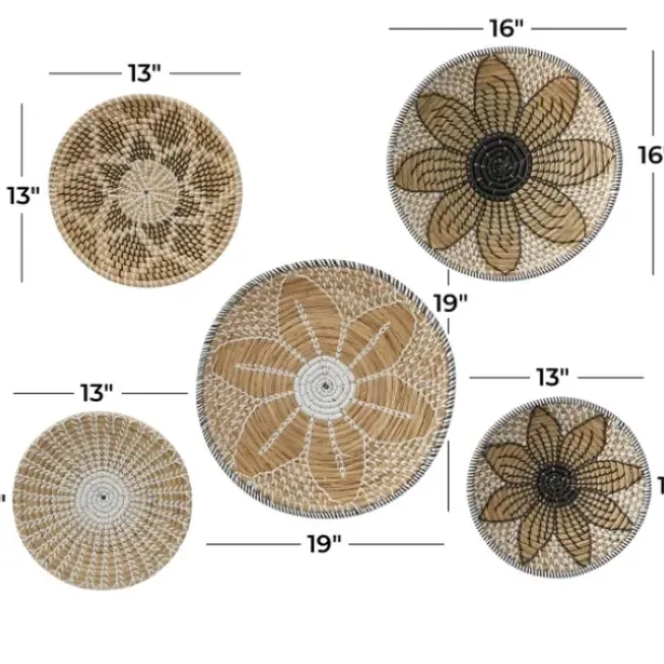 Wall Plaques-Kirkland's Home Tan Bohemian Seagrass 5-Pc. Wall Plaque Set Tan/White/Black