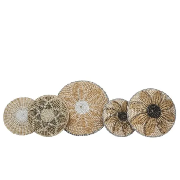 Wall Plaques-Kirkland's Home Tan Bohemian Seagrass 5-Pc. Wall Plaque Set Tan/White/Black