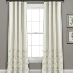 Curtains & Drapes-Kirkland's Home Tan Deena Curtain Panel Set, 96 In. Tan/White