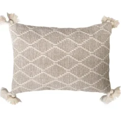 Pillows-Kirkland's Home Tan Diamond Woven Lumbar Pillow Tan/White