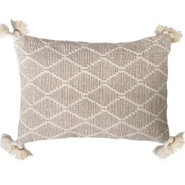 Pillows-Kirkland's Home Tan Diamond Woven Lumbar Pillow Tan/White