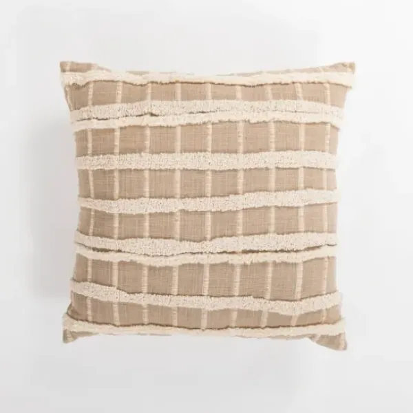 Pillows-Kirkland's Home Tan Embroidered Grid Pillow Tan/Ivory