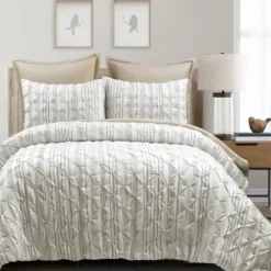 Comforters-Kirkland's Home Tan Pintuck Stripe King 5-Pc. Comforter Set Tan/White