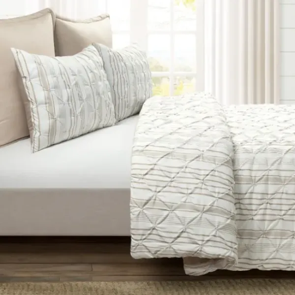 Comforters-Kirkland's Home Tan Pintuck Stripe King 5-Pc. Comforter Set Tan/White