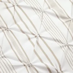 Comforters-Kirkland's Home Tan Pintuck Stripe King 5-Pc. Comforter Set Tan/White