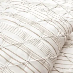 Comforters-Kirkland's Home Tan Pintuck Stripe King 5-Pc. Comforter Set Tan/White