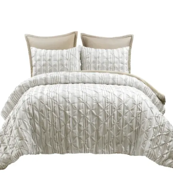 Comforters-Kirkland's Home Tan Pintuck Stripe King 5-Pc. Comforter Set Tan/White