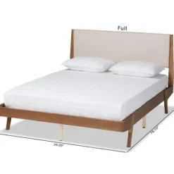 Beds & Headboards-Kirkland's Home Tan Upholstered Brown Wood Full Platform Bed
