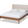 Beds & Headboards-Kirkland's Home Tan Upholstered Brown Wood King Platform Bed Brown/Tan