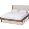 Beds & Headboards-Kirkland's Home Tan Upholstered Brown Wood Queen Platform Bed
