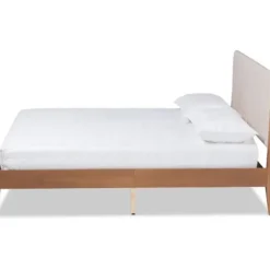 Beds & Headboards-Kirkland's Home Tan Upholstered Classic Wood Full Platform Bed Tan/Brown