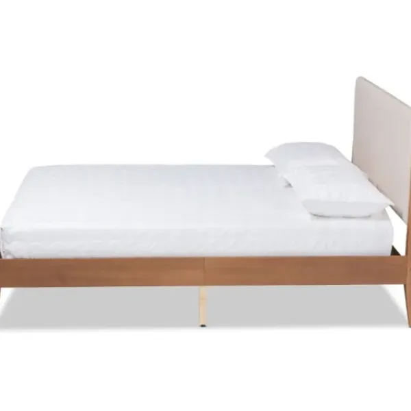 Beds & Headboards-Kirkland's Home Tan Upholstered Classic Wood Full Platform Bed Tan/Brown
