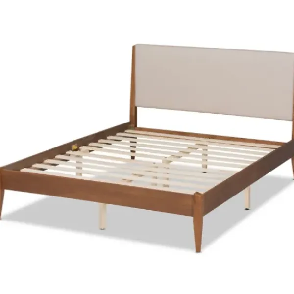 Beds & Headboards-Kirkland's Home Tan Upholstered Classic Wood Full Platform Bed Tan/Brown