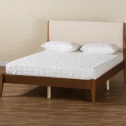 Beds & Headboards-Kirkland's Home Tan Upholstered Classic Wood Full Platform Bed Tan/Brown