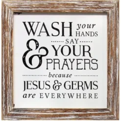 Wall Quotes & Signs-Kirkland's Home Tan Wood Wash Hands Say Prayers Framed Wall Plaque Tan/Ivory