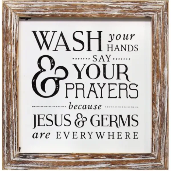Wall Quotes & Signs-Kirkland's Home Tan Wood Wash Hands Say Prayers Framed Wall Plaque Tan/Ivory