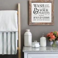 Wall Quotes & Signs-Kirkland's Home Tan Wood Wash Hands Say Prayers Framed Wall Plaque Tan/Ivory