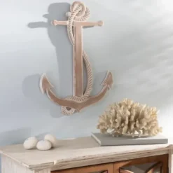 Wall Plaques-Kirkland's Home Tan Wooden Anchor Plaque Tan/White