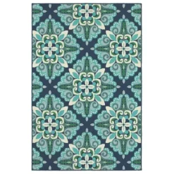 Outdoor Rugs-Kirkland's Home Tangerine Floral Burst Round Outdoor Area Rug Orange/Blue/Green