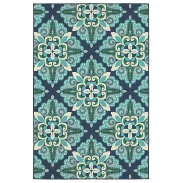 Outdoor Rugs-Kirkland's Home Tangerine Floral Burst Round Outdoor Area Rug Orange/Blue/Green