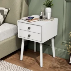 Nightstands-Kirkland's Home Tapered 2-Drawer Nightstand White